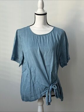 Blue Rain Light Blue Tie-Hem Women's Top, Size Medium